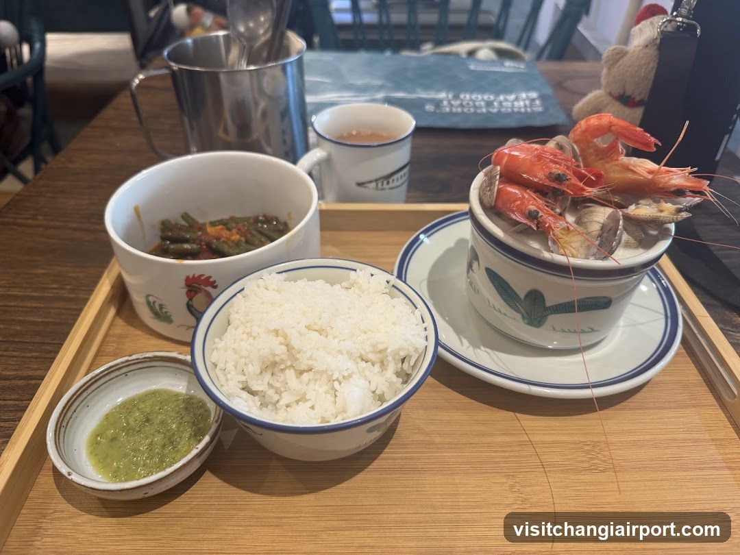 Seafood Meal on Wooden Tray
