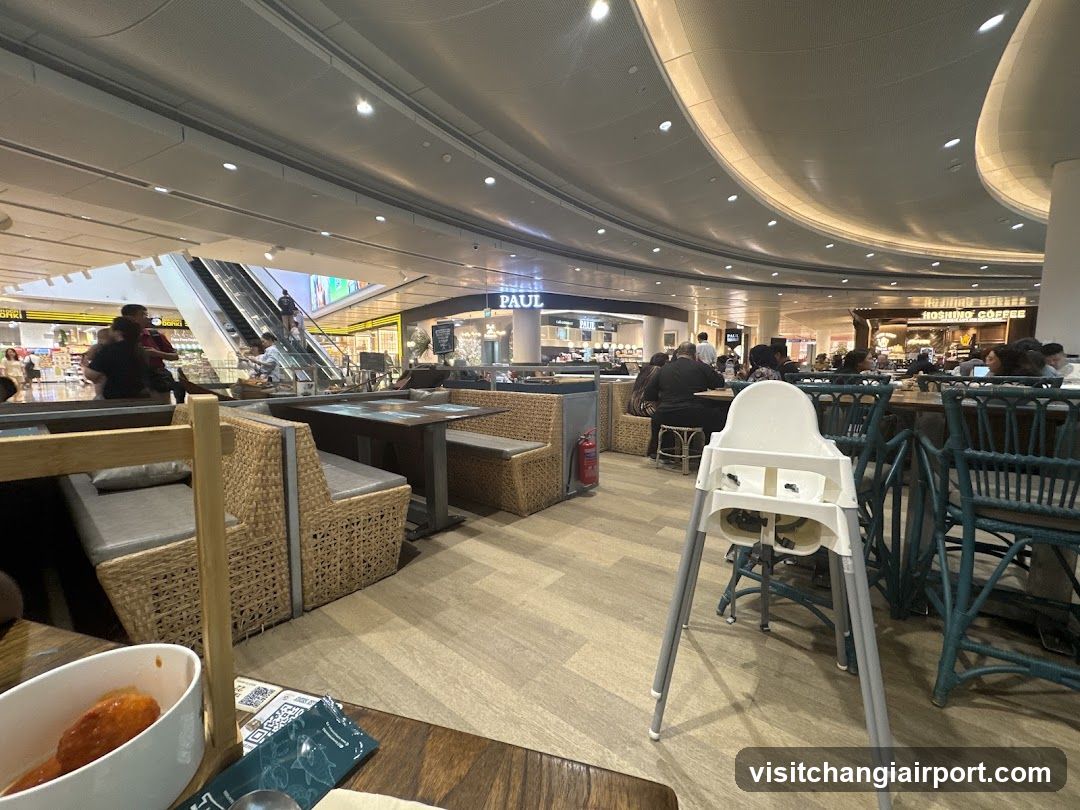 Food Court Interior with High Chair and Seating Area