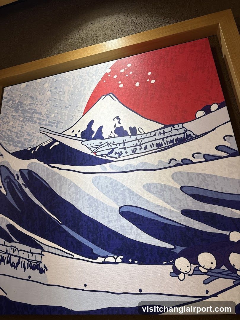 Artwork with Japanese-style waves and boat