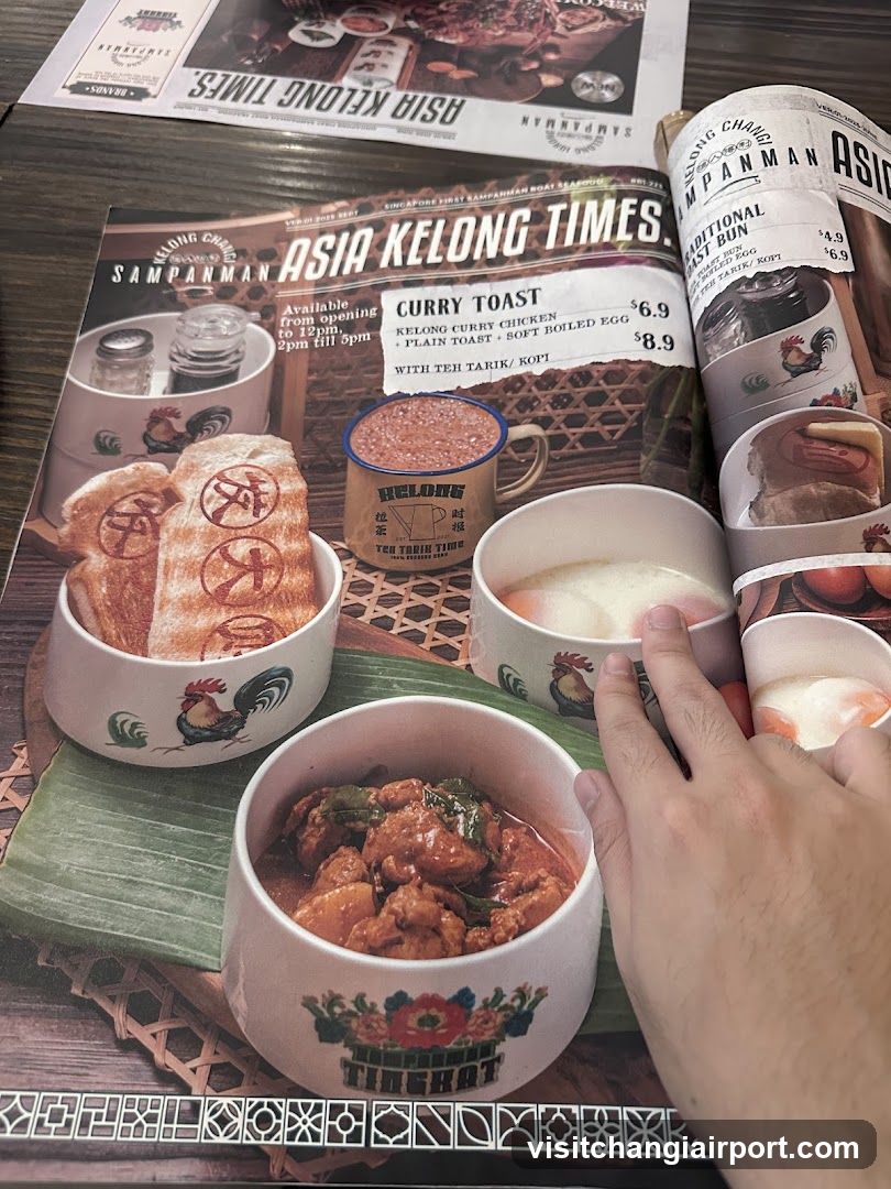 Food spread with menu and printed materials