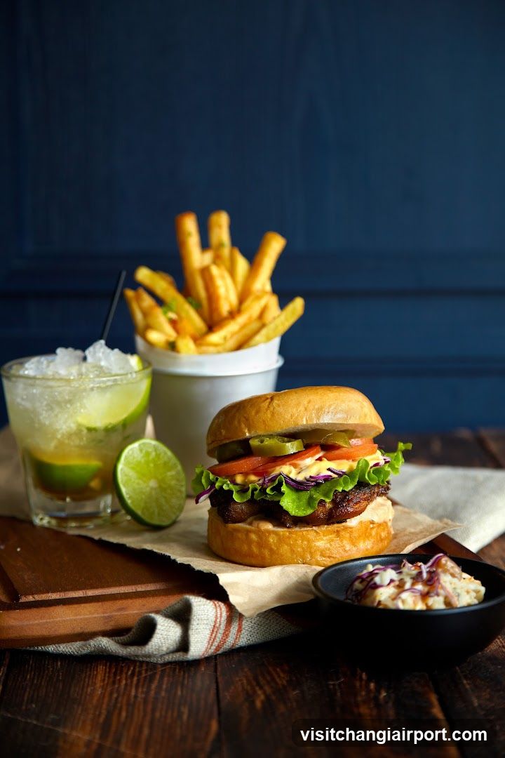 Burger and Fries with Cocktail