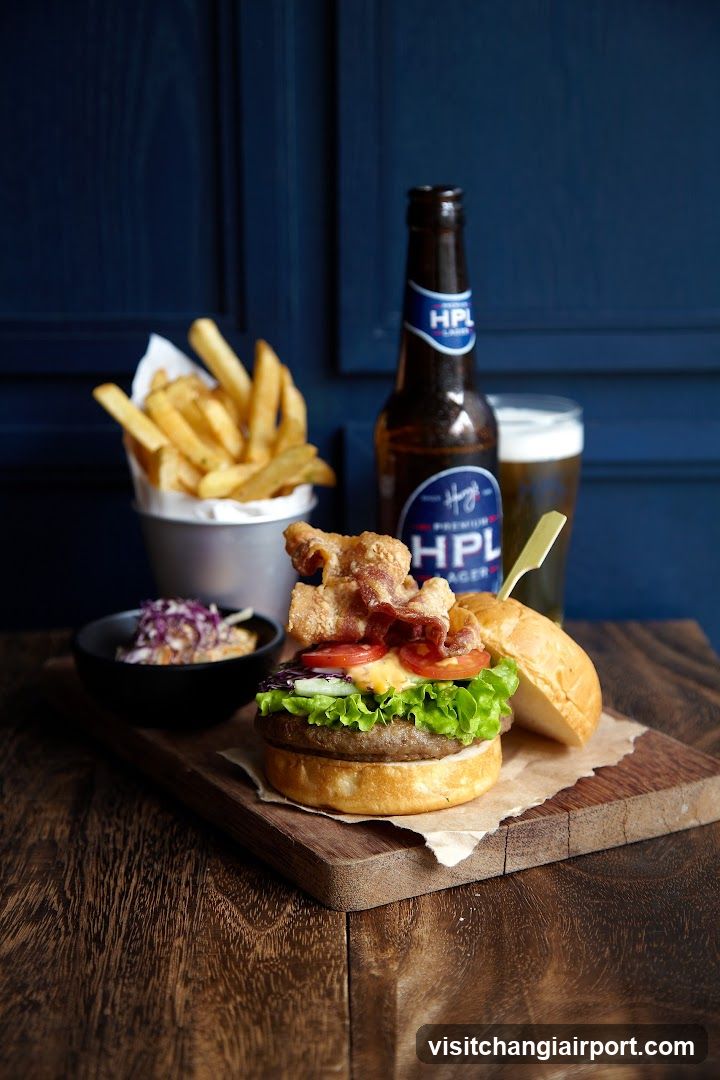 HPL Burger with Fries and Beer