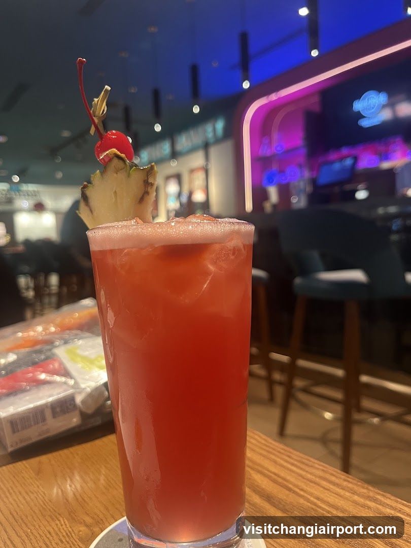 Pink Cocktail with Pineapple and Cherry Garnish