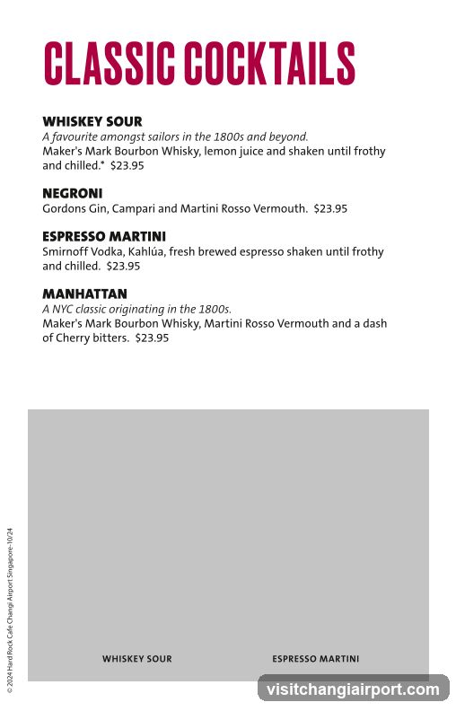 Classic Cocktails Menu