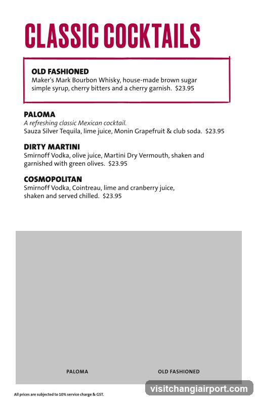 Classic Cocktails Menu