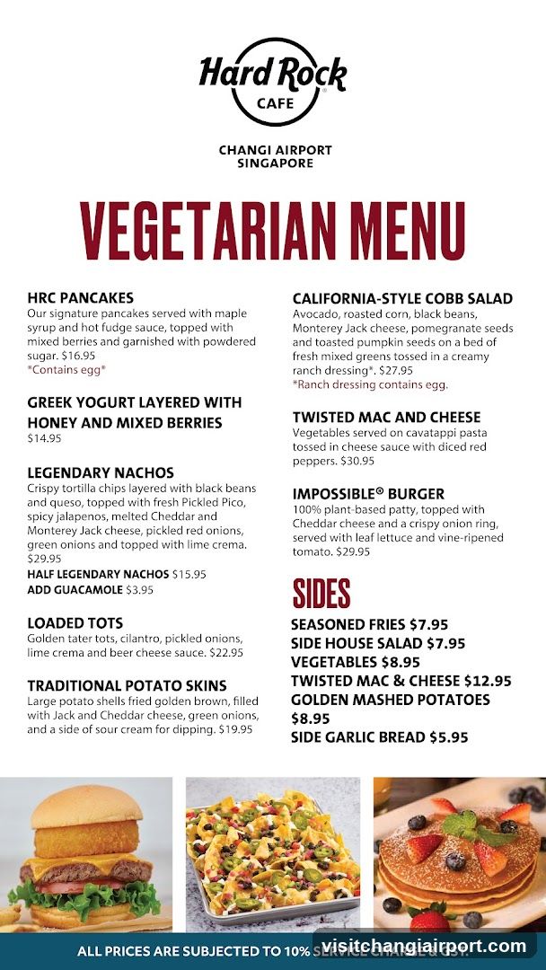 Hard Rock Cafe Changi Airport Singapore Vegetarian Menu