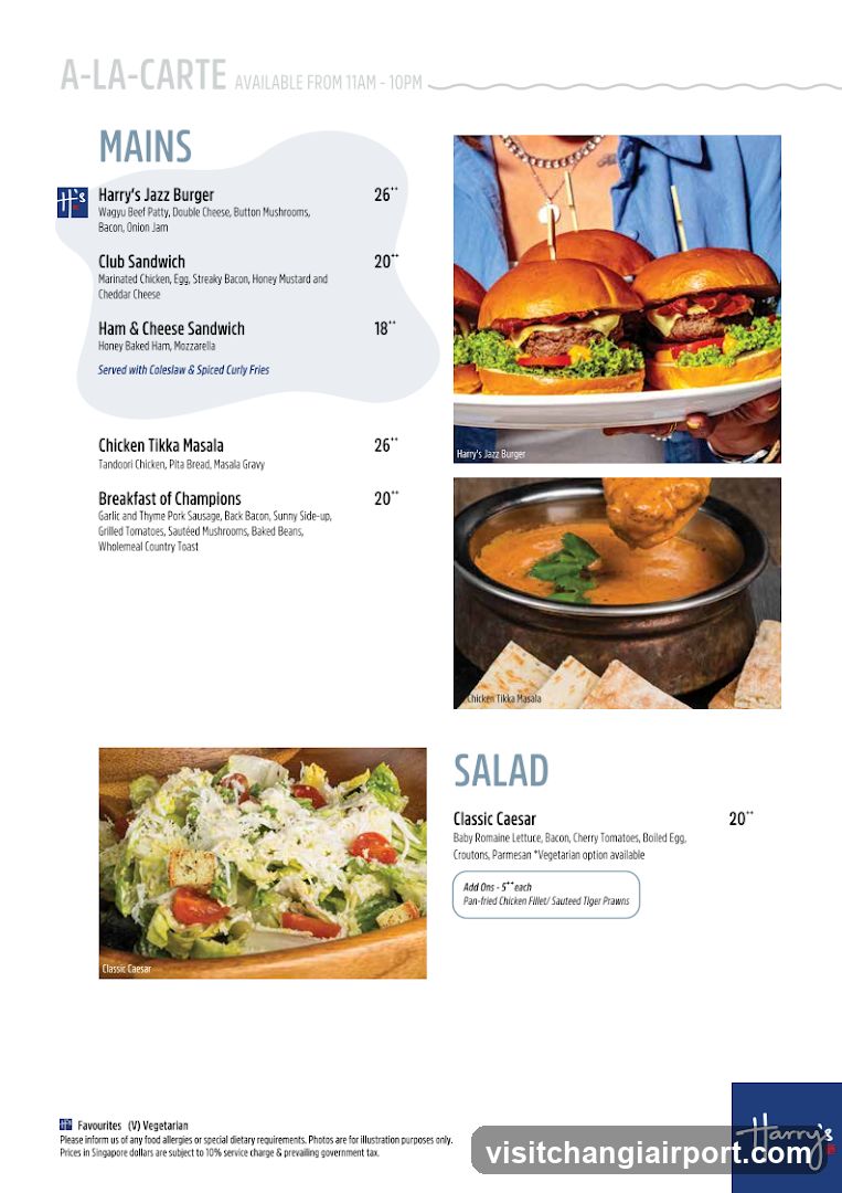 Harry's A La Carte Menu